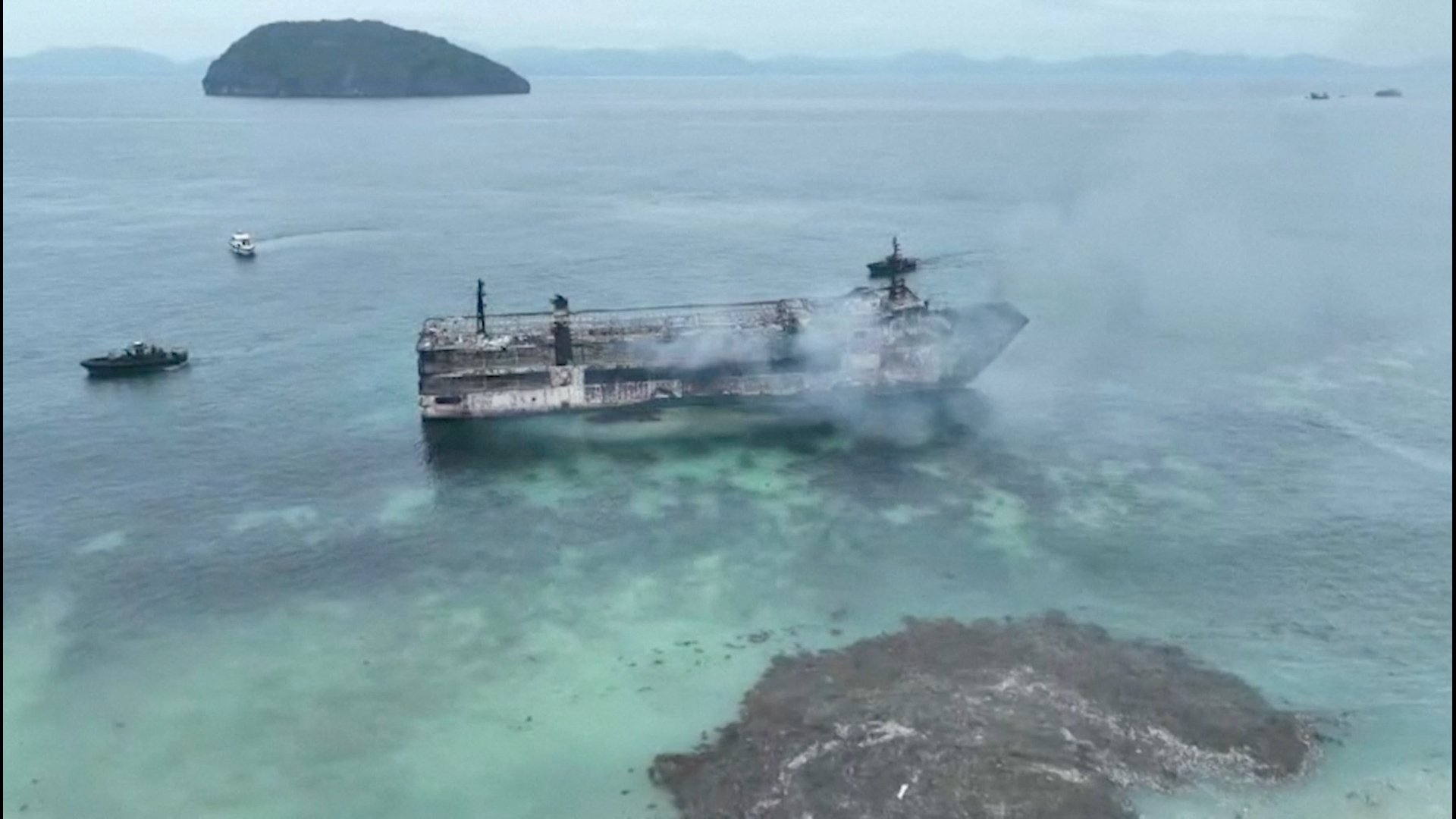 Aftermath shot of ferry fire in Palawan
