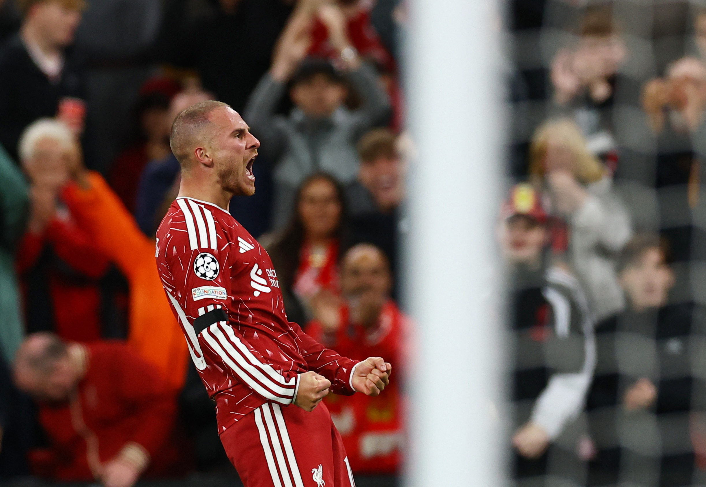 Soccer Football - UEFA Champions League - Liverpool v Atletico Madrid - Anfield, Liverpool, Britain - September 9, 2026 Liverpool's Alexis Mac Allister celebrates scoring their second goal REUTERS/Phil Noble