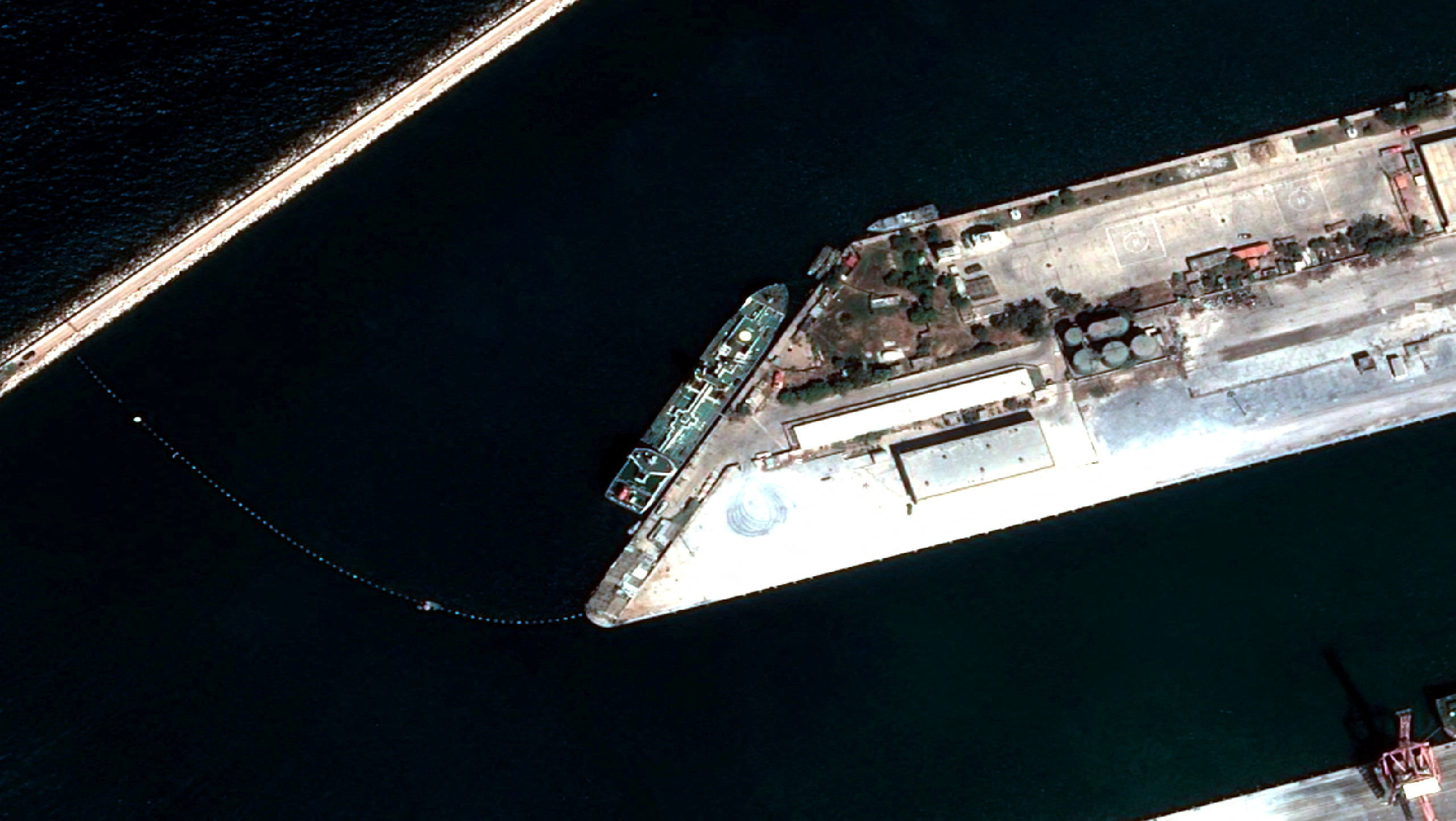 Satellite image showing the Russian cargo ship Sparta moored at a pier in Tartous port, Syria